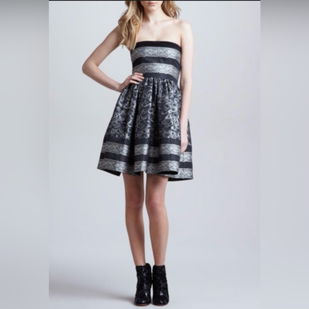 NWT RED Valentino Floral Rose & Lace Printed Jacquard Strapless Dress